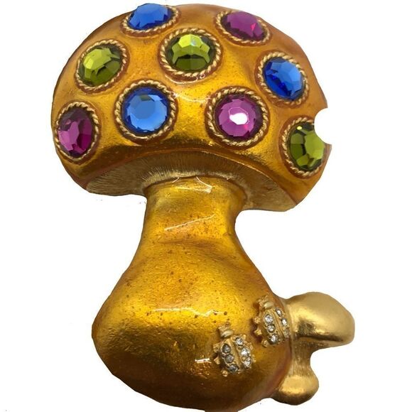 Enamel Mushroom Ladybug Brooch Vintage 1990s - Picture 13 of 17